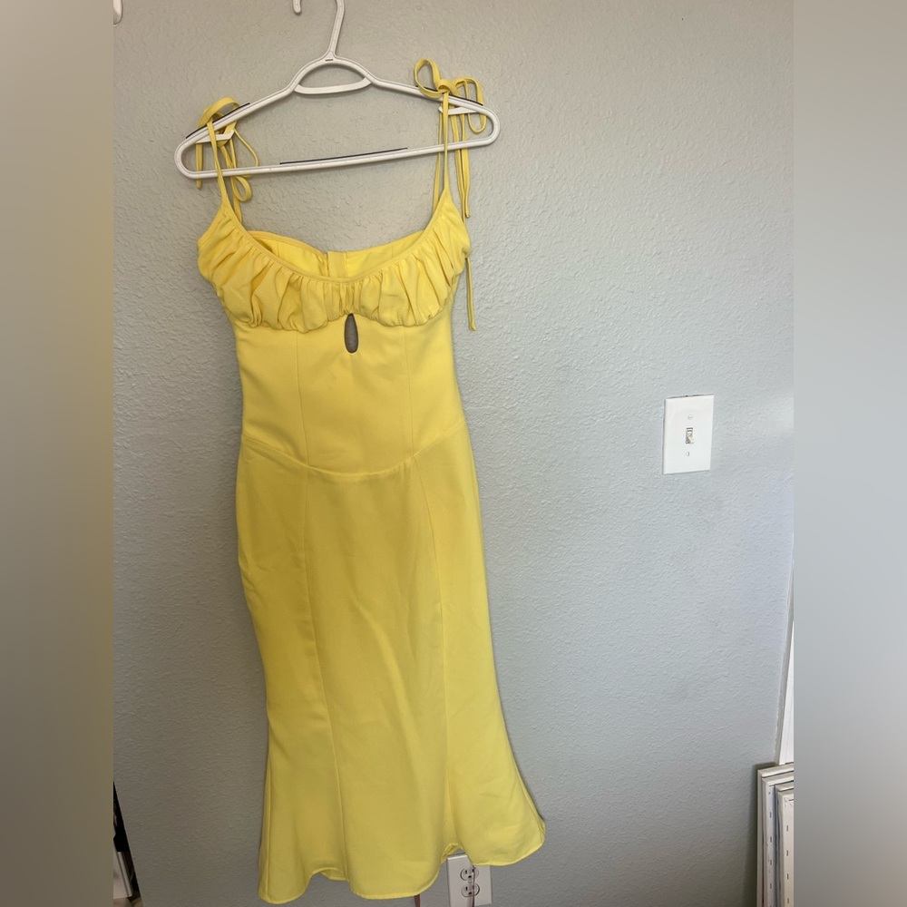 House of CB Sunny Yellow Midi Dress with Tie Straps
